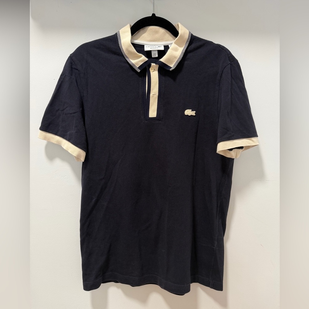 Lacoste Cream and Navy Polo